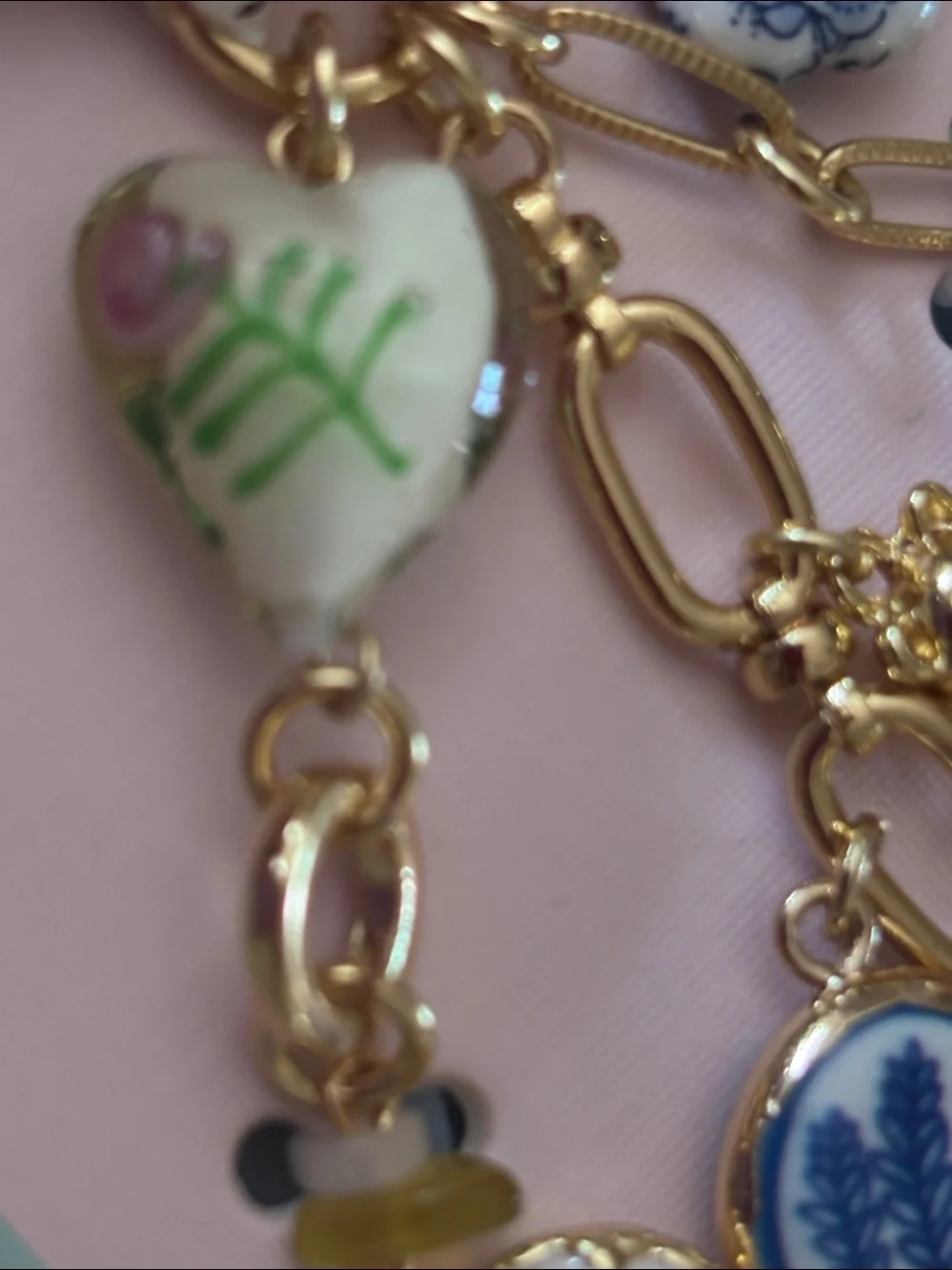 NWT Piper K Gold Tone Key & Bag Charm with Blue and White Porcelain Accents
